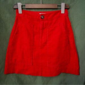 H&M Tomato Red Corduroy Skirt Size 2